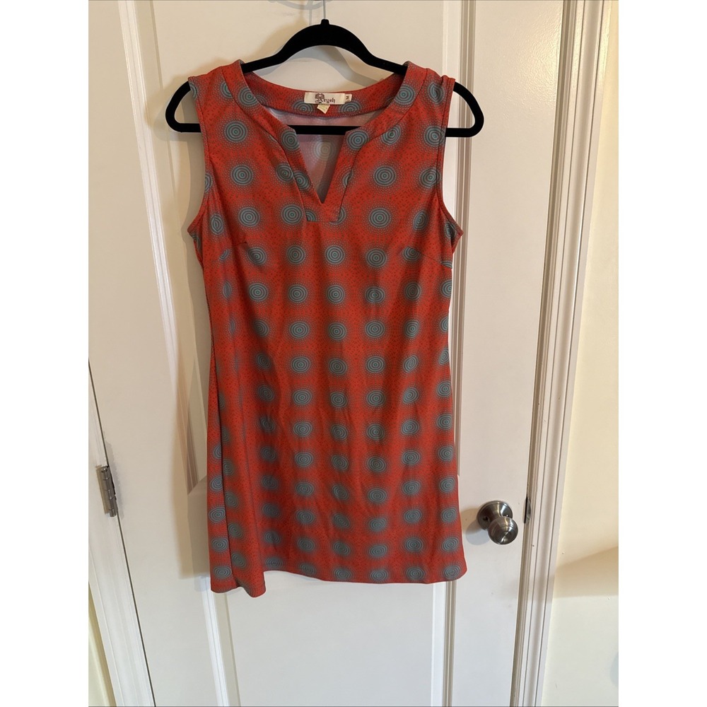 Aryeh Printed Dress Orange & Gray Spiral Sleeveless Shift Dress Size Medium
